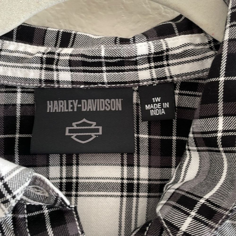 Harley-Davidson Women’s Black and White Plaid Shirt size 1W - Picture 5 of 8